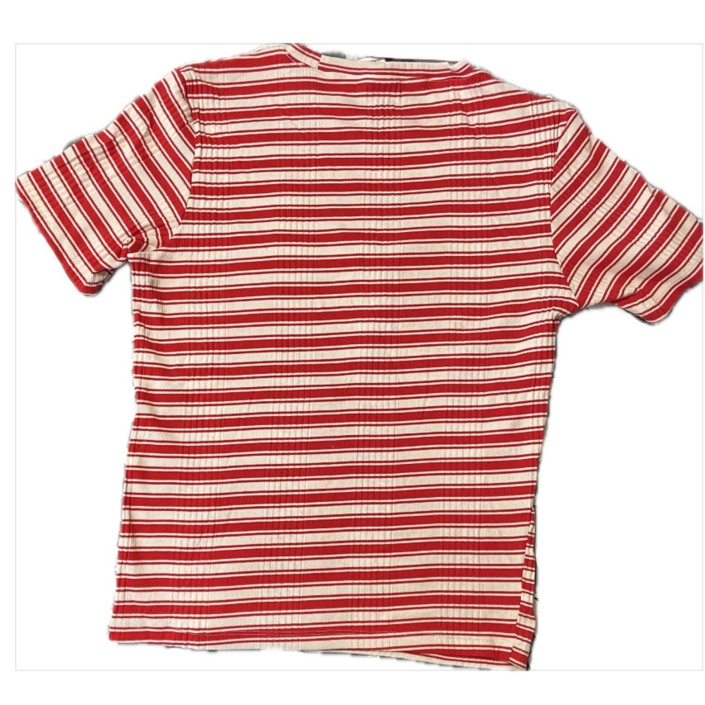 VICTORIA SECRET PINK Fitted rib-knit tee Red Pepper Stripe color size L NWT - Picture 3 of 11